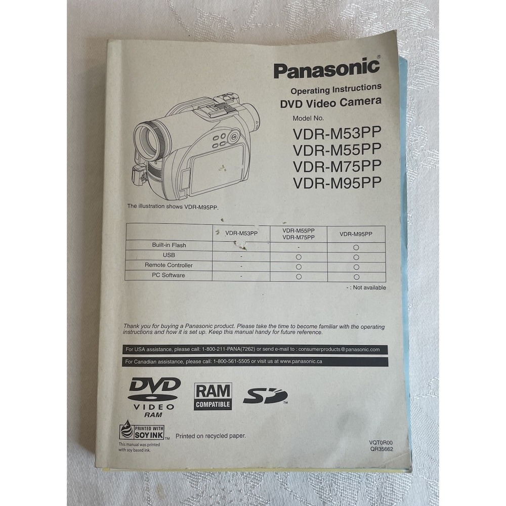 Panasonic Operating Instructions DVD Video Camera Model VDR-M53PP Manual Only